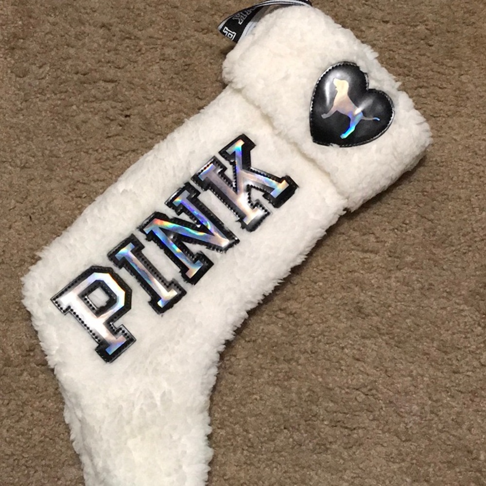 NEW PINK Fuzzy Christmas Stocking Holographic